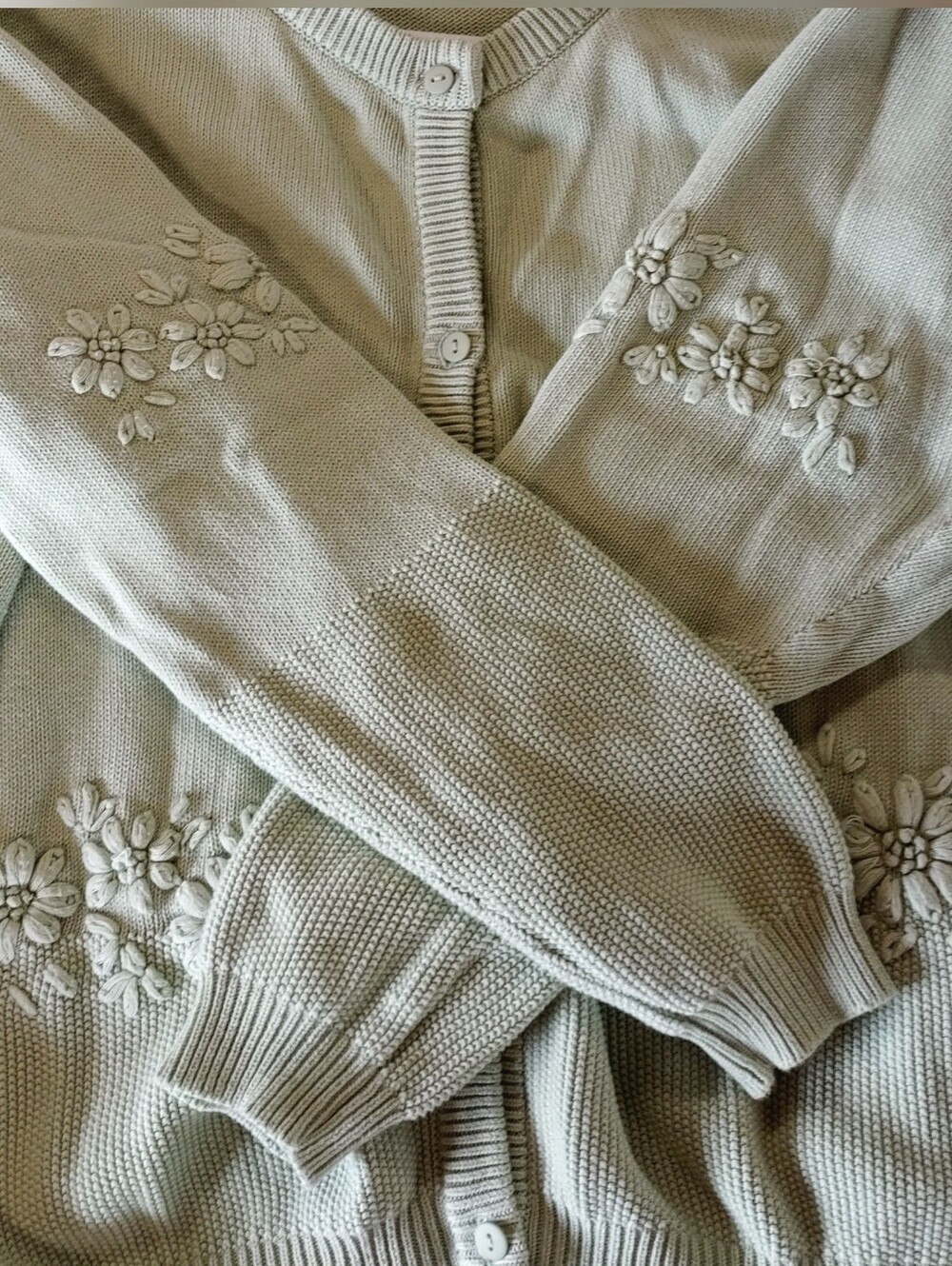 April Cornell Mint Green Embroidered Cotton Sweater
